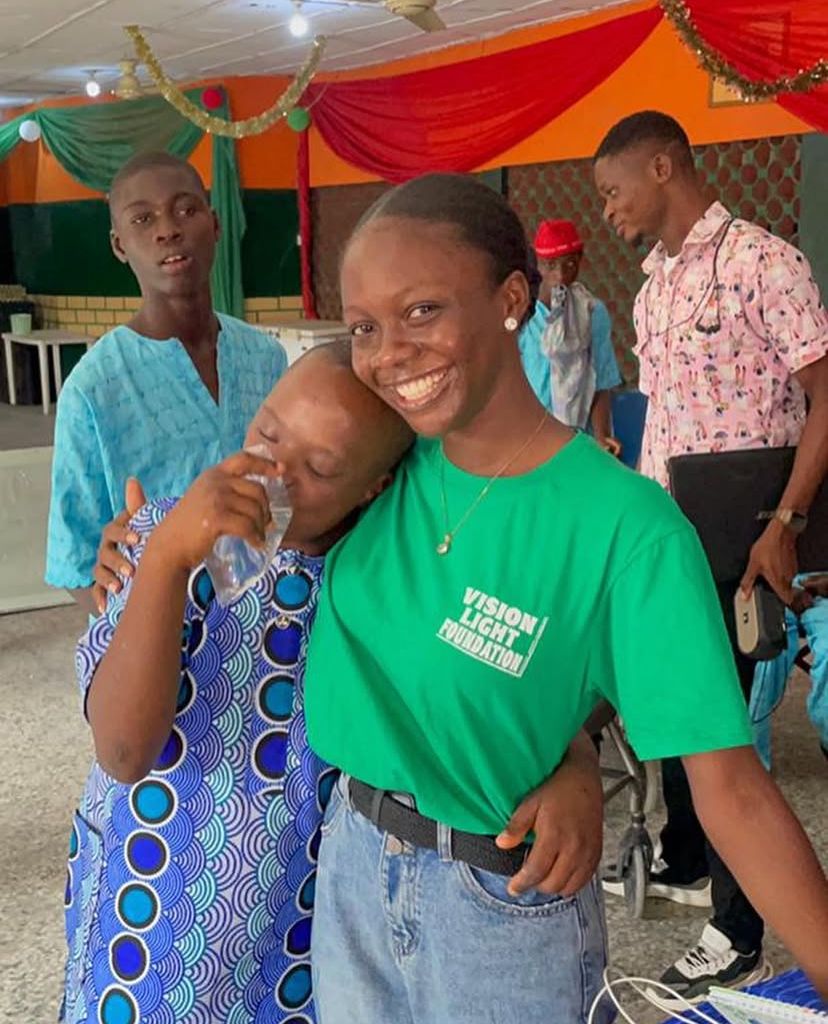 Children receiving school supplies